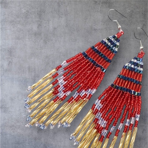 Free People Jewelry - FP Shimmering Chandelier Seed Bead Earrings in Red